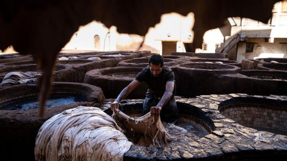 At the Shuvvara Tannery, which is the lifeblood of the leather tanning craft in Morocco, leather has been colored using traditional methods for centuries on 18 June.