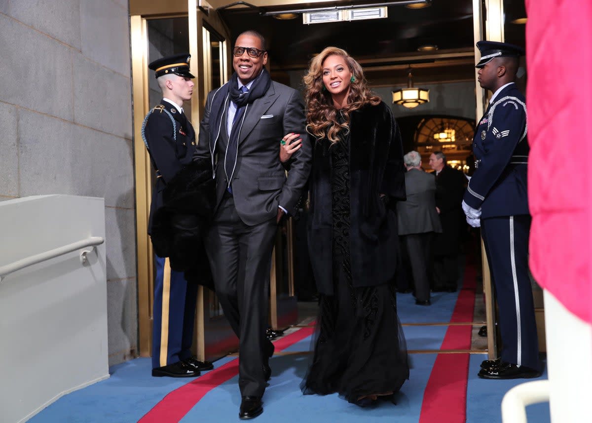 Jay-Z and Beyoncé arrive at the presidential inauguration on the West Front of the U.S. Capitol January 21, 2013 (Getty Images)