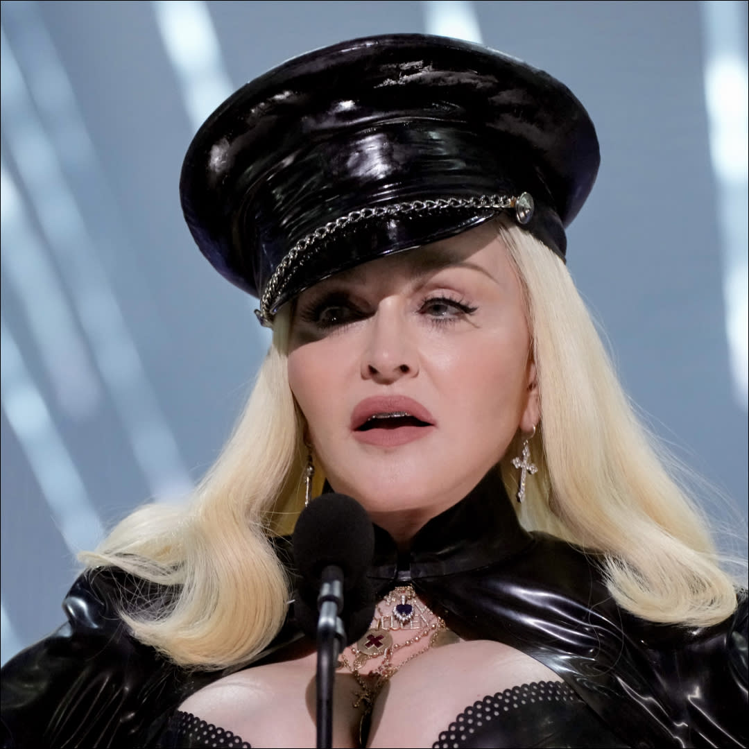  Madonna speaks onstage during the 2021 MTV Video Music Awards. 