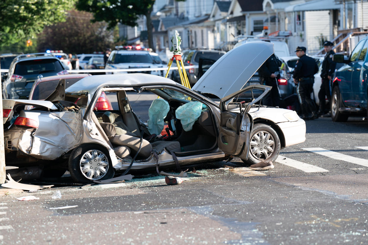 The aftermath of a fatal car accident in New York
