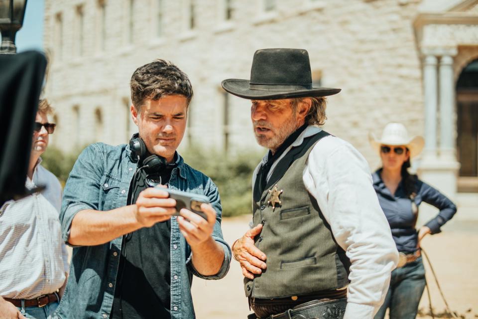 Moviemaker Jeremy John Wells directs actor Dennis Quaid in "Good For Texas." Quaid was on location in Stephenville for "Bass Reeves," a Taylor Sheridan-produced series.