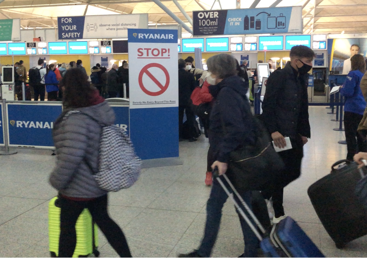 Going places: the check-in queue for Ryanair at Stansted airport (Simon Calder)