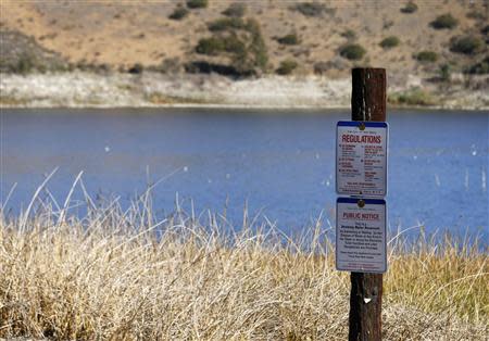 The receding water line of Lake Hodges is seen in San Diego County January 17, 2014. REUTERS/Mike Blake