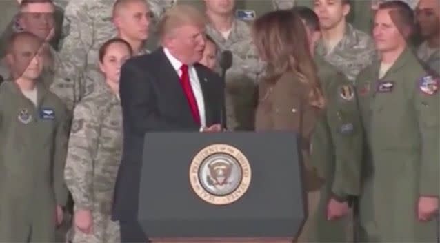 President Trump gave his wife a handshake after she introduced him.