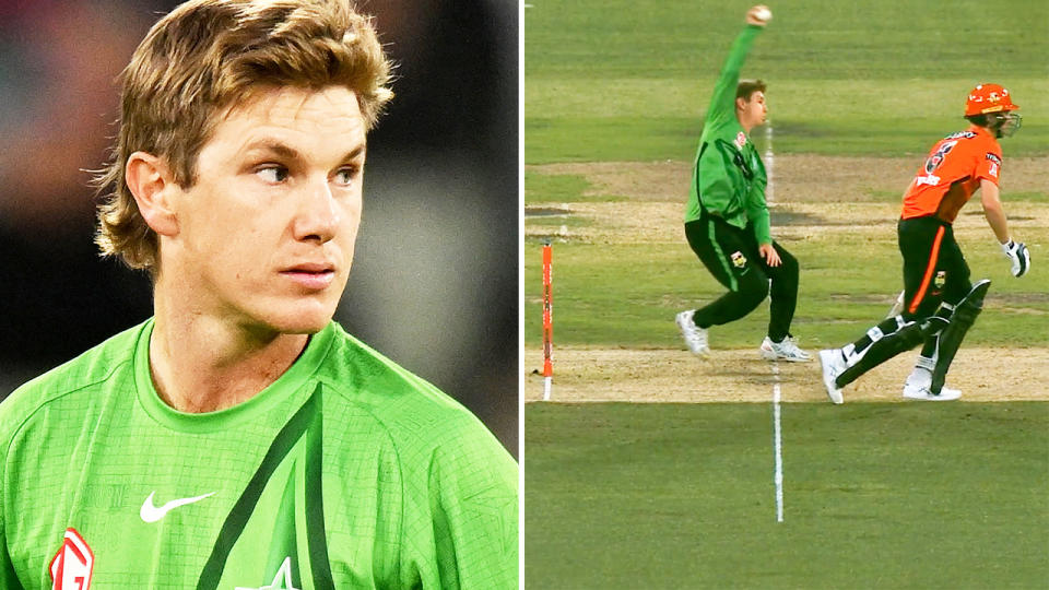 Adam Zampa, pictured here attempting to run Tom Rogers out at the non-striker's end in the BBL. 