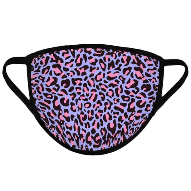 Product photo of a Purple Leopard Print Face Mask on a white background