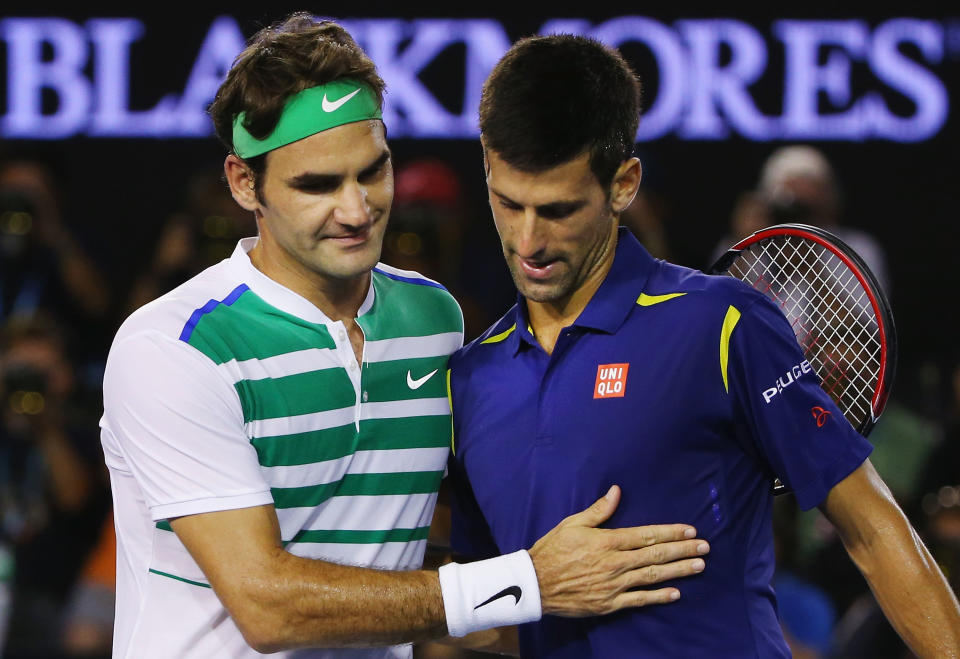 Young at heart: Tennis superstars Roger Federer and Novak Djokovic in action