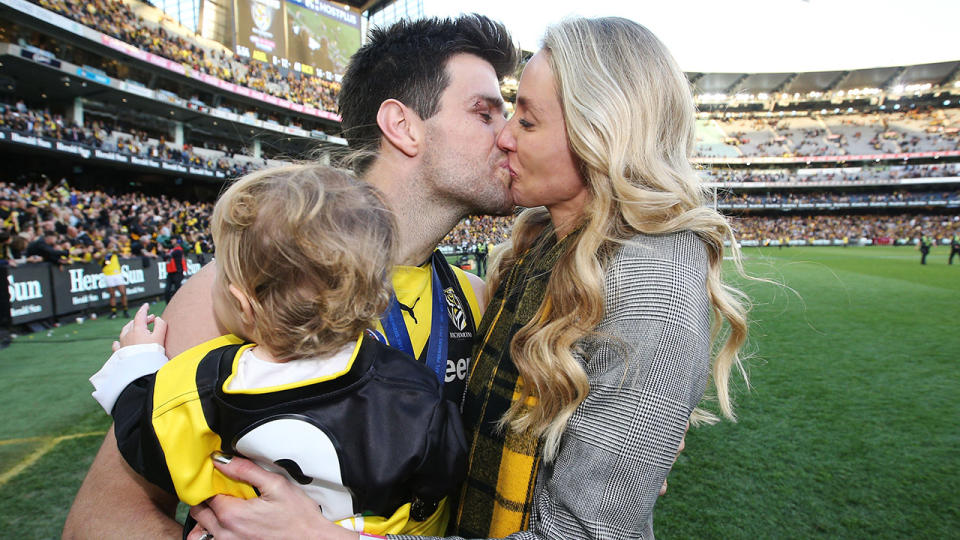 Trent and Brooke Cotchin, pictured here celebrating after the 2017 AFL Grand Final.