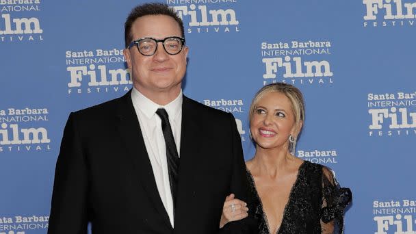 PHOTO: Brendan Fraser and Sarah Michelle Gellar attend the American Riviera Award Ceremony during the 38th Annual Santa Barbara International Film Festival at the Arlington Theatre on Feb. 14, 2023 in Santa Barbara, Calif. (Tibrina Hobson/Getty Images)