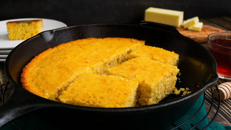 Cornbread in cast iron skillet