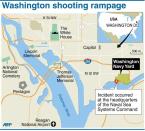 Map of Washington locating the Washington Navy Yard where at least one gunman opened fire