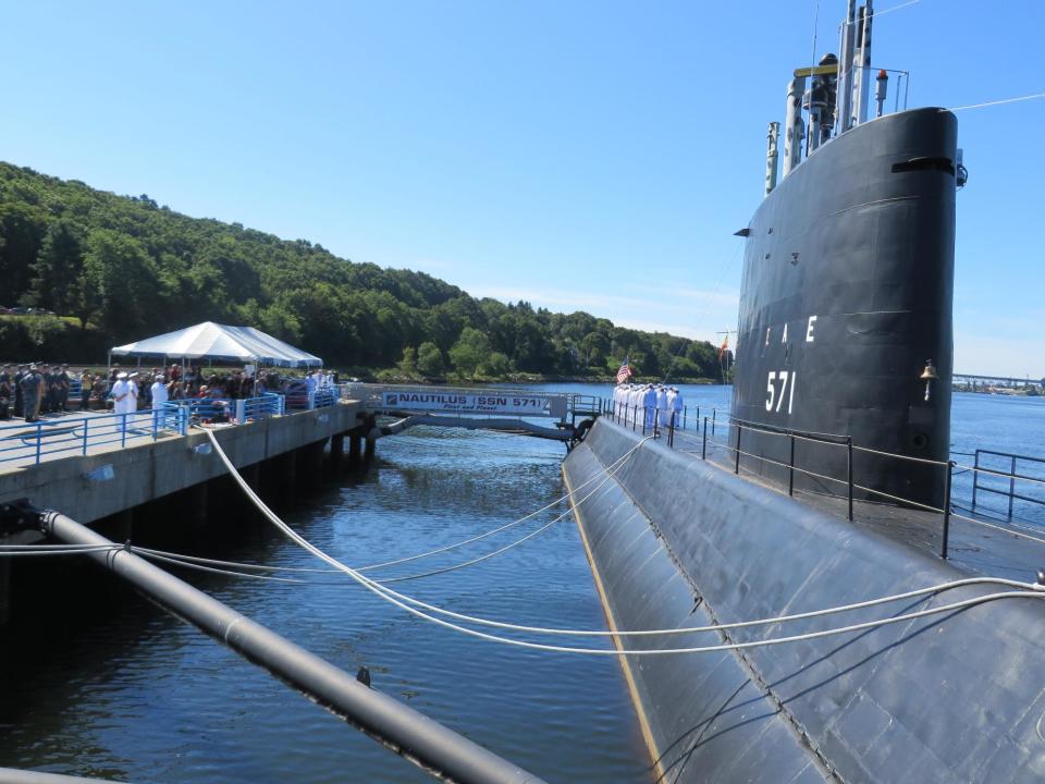 This undated image provided by the Submarine Force Museum in Groton, Conn., shows the Nautilus, which is on exhibit at the museum and was the first nuclear-powered vessel as well as the first ship to reach the North Pole. The submarine museum traces the history of submarines. It's one of a number of free things to see and do in Connecticut. (AP Photo/Submarine Force Museum, Benjamin Amdur)