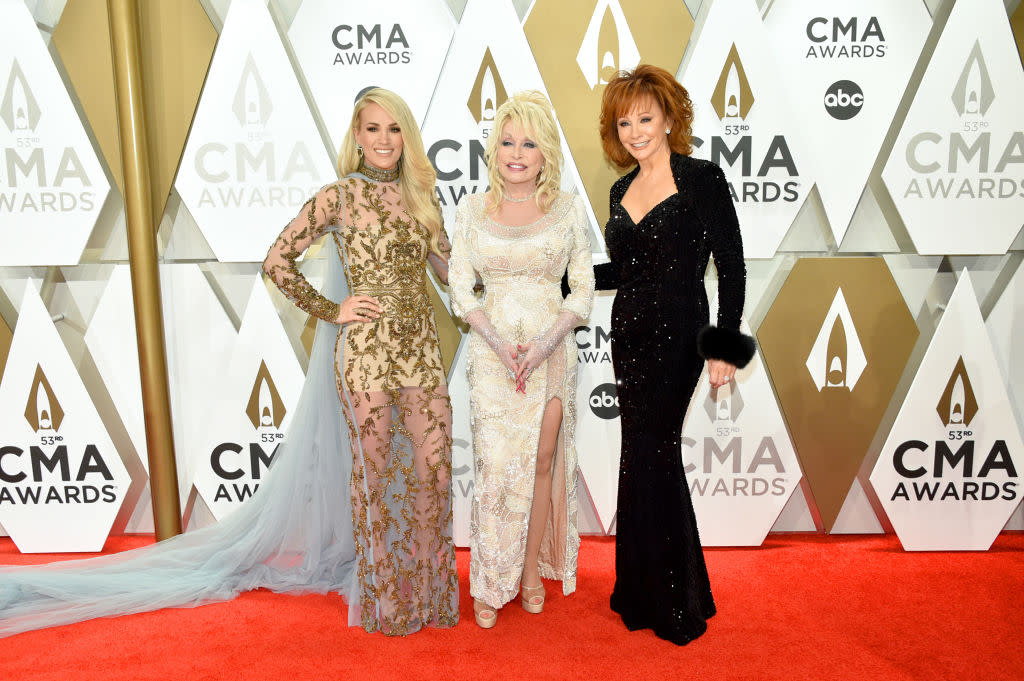 Carrie Underwood, Dolly Parton and Reba McEntire attend the 53rd annual CMA Awards at Music City Center on Nov. 13 in Nashville, Tennessee. (Photo: John Shearer/WireImage,)