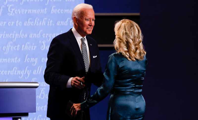 U.S. President Donald Trump and Democratic presidential nominee Joe Biden participate in their first 2020 presidential campaign debate in Cleveland