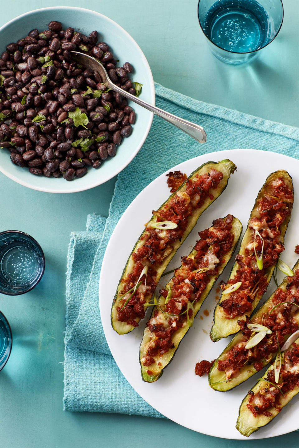 Tex Mex Stuffed Zucchini with Black Beans