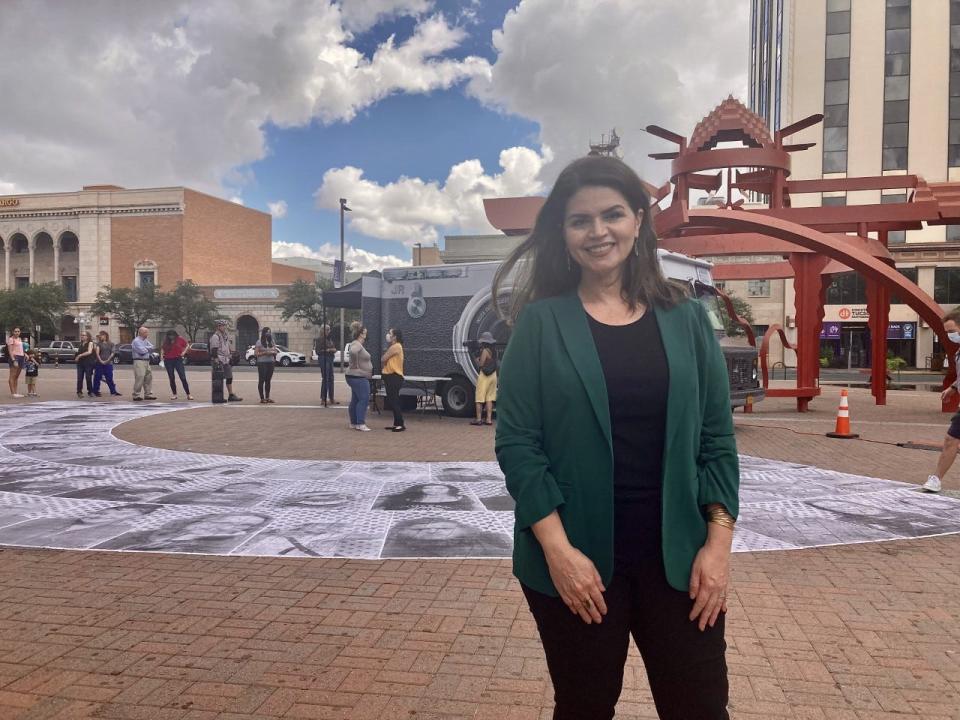 Tucson Mayor Regina Romero assisted a public art demonstration outside Pima County Public Library in support of creating a pathway to citizenship for undocumented immigrants and essential workers on Sep. 1, 2021.