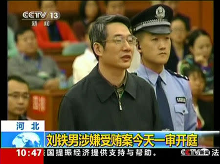 Former deputy head of China's top planning agency, The National Development and Reform Commission, Liu Tienan speaks during his trial at the Intermediate People's Court in Langfang, Hebei province, in this still image taken from video shot on September 24, 2014. REUTERS/CCTV via Reuters TV