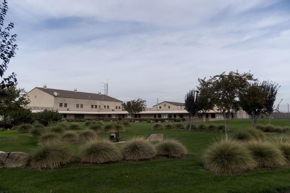 Valley State Prison's gymnasium is pictured in Chowchilla, Calif., Friday, Nov. 4, 2022. The gym had been closed for recreational activities like basketball as part of ongoing COVID restrictions. About 150 prisoners were allowed in for director Sol Guy’s deeply personal film – individual bags of buttered popcorn and cold beverages included with admission – their excitement palpable after many months of isolation. (AP Photo/Jae C. Hong)