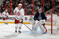 <p>BEST: No, we're not a fan of the stripes on the arms. And white gloves? Bad idea. But … we like everything else about these jerseys, so they squeak by as a "Best." In this photo, Montreal goalie Carey Price of Team Chara defends against Vancouver's Daniel Sedin of Team Alfredsson - with twin brother Henrik Sedin in the background — during the 2012 NHL All-Star Game at Scotiabank Place in Ottawa. (Getty Images) </p>