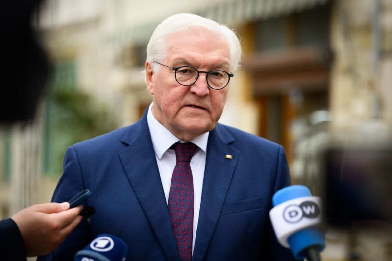 German President Frank-Walter Steinmeier speaks to the media in the village of Pano Lefkara at the end of his trip to Cyprus. Bernd von Jutrczenka/dpa