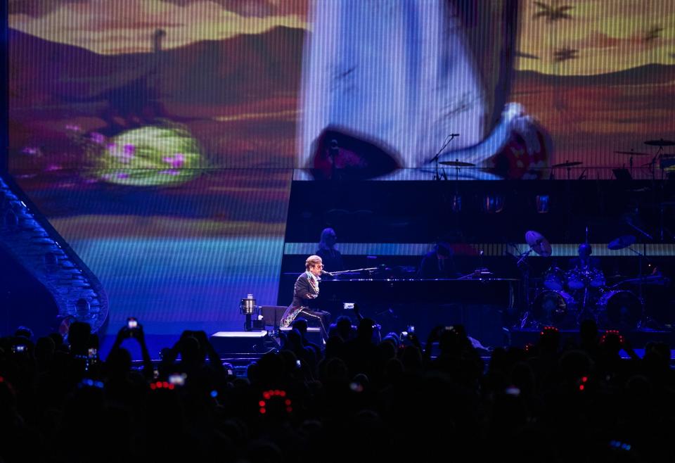 Elton John performs during his last tour performance on July 8, 2023.