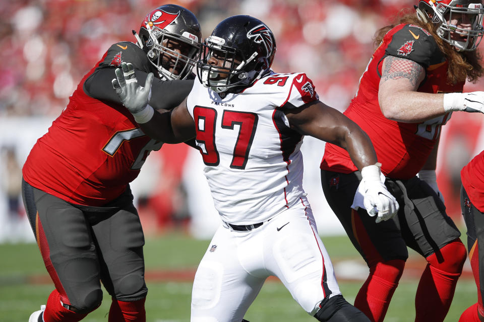 Secured the bag: Atlanta Falcons defensive tackle Grady Jarrett agreed to a four-year contract with the team on Monday. (Getty Images)