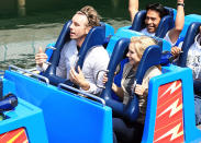 The actors rode the California Screamin' roller coaster at Disney's California Adventure Theme Park in Anaheim, California. "He's so funny that it's overwhelming," Bell told Us in April 2008 of Shepard.