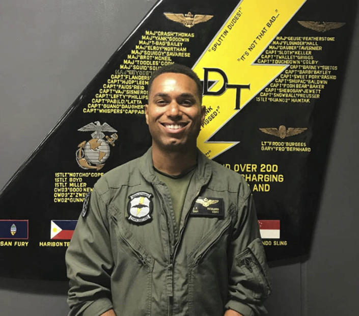 This undated photo made available by the U.S. Marine Corps shows Capt. Jahmar F. Resilard. On Thursday, Dec. 6, 2018, officials said he was killed in a plane crash off the coast of Japan. (U.S. Marine Corps via AP)