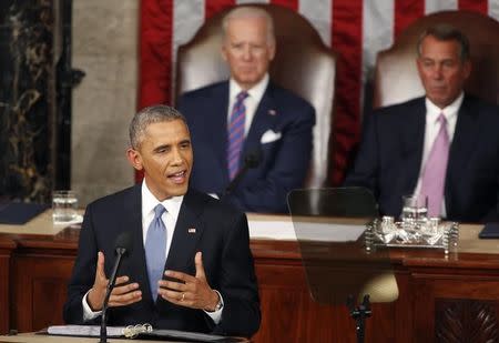 U.S. President Barack Obama delivers his State of the Union address to a joint session of the U.S. Congress on Capitol Hill in Washington, January 20, 2015. REUTERS/Larry Downing