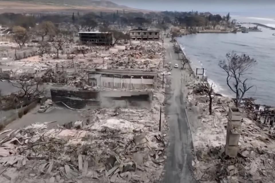 Horror drone footage shows historic town of Lahaina burned to ground after devastating wildfires (9NEWS)