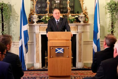 Scotland's First Minister Alex Salmond speaks during a news conference in Edinburgh in this September 19, 2014 handout photo by the Scottish Government. REUTERS/Scottish Government/Handout via Reuters