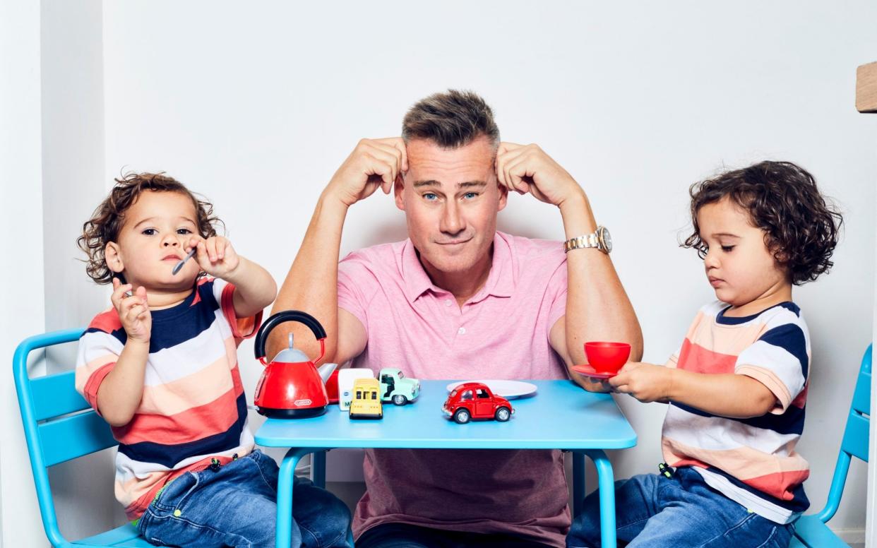 Tim Vincent with his twins, Felix and Jasper - David Venni/BBC