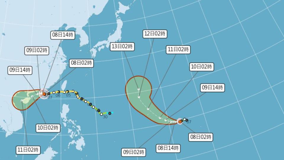 目前洋面上有兩個颱風。（圖／氣象署）