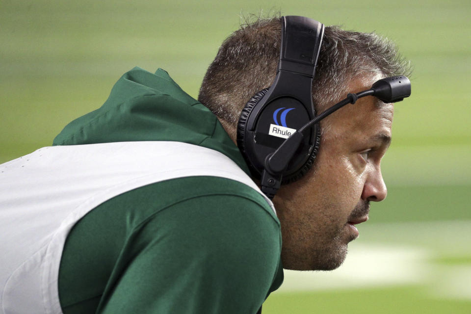 Baylor head coach Matt Rhule watches from the sideline in an NCAA college football game against Texas Saturday, Nov. 23, 2019, in Waco, Texas. (AP Photo/Richard W. Rodriguez)