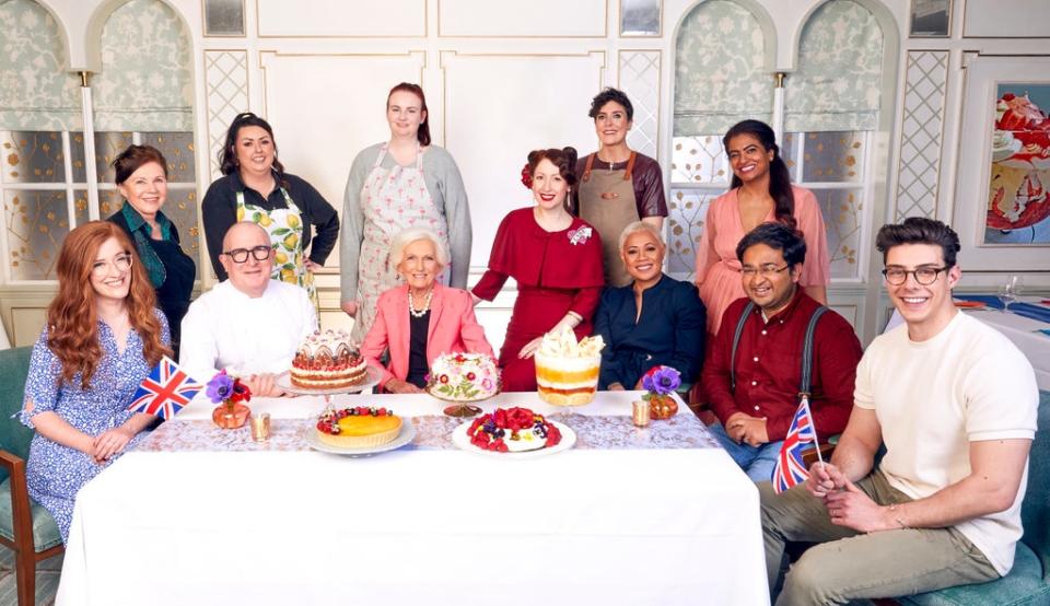 The finalists and judges of The Queens Jubilee Pudding: 70 Years in the Baking (BBC/PA)