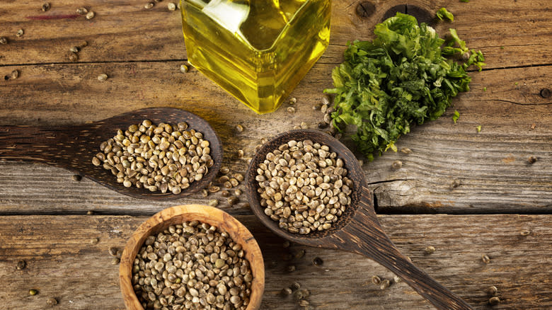 Hemp seeds on table