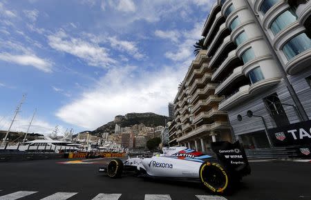 Williams Formula One Driver Felipe Massa of Brazil drives his car during the first free practice session at the Monaco F1 Grand Prix May 21, 2015. REUTERS/Stefano Rellandini