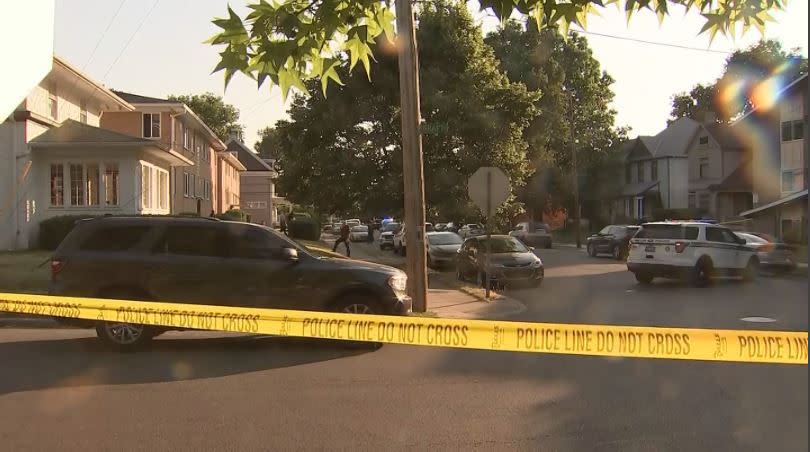 Dayton police investigate a shooting that left a man dead and sent four others to area hospitals Sunday on Superior Avenue. (Nate Russell/Staff)