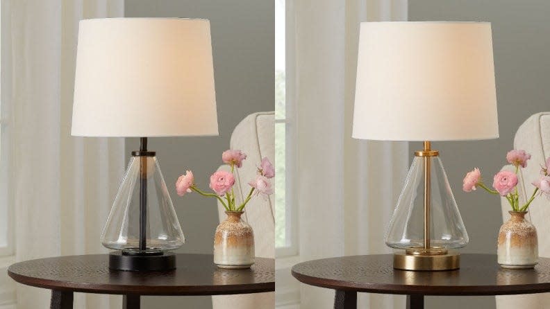 These affordable table lamps come in two finishes.