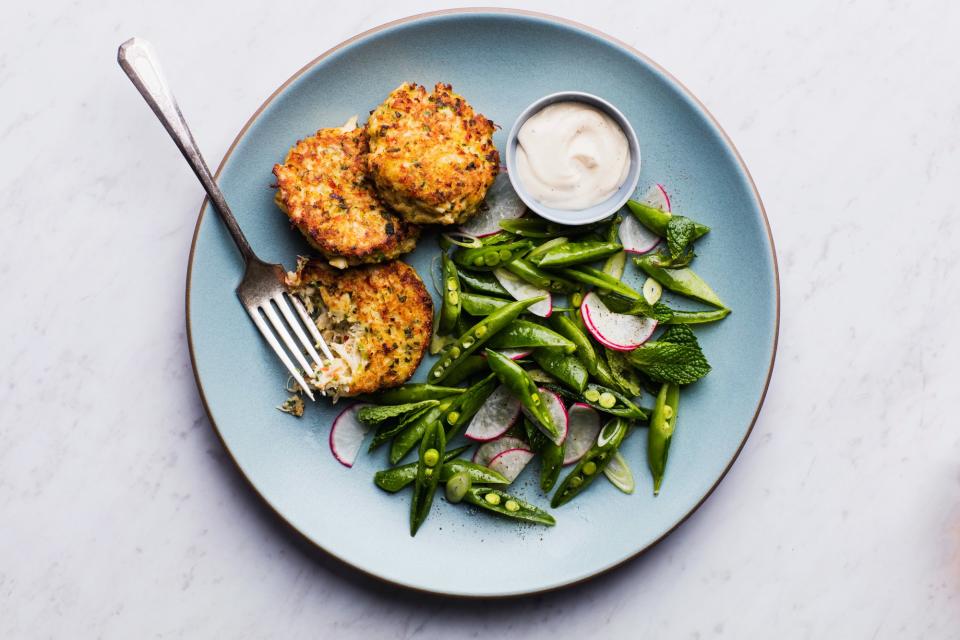 Gluten-Free Crab Cakes with Snap Pea Salad