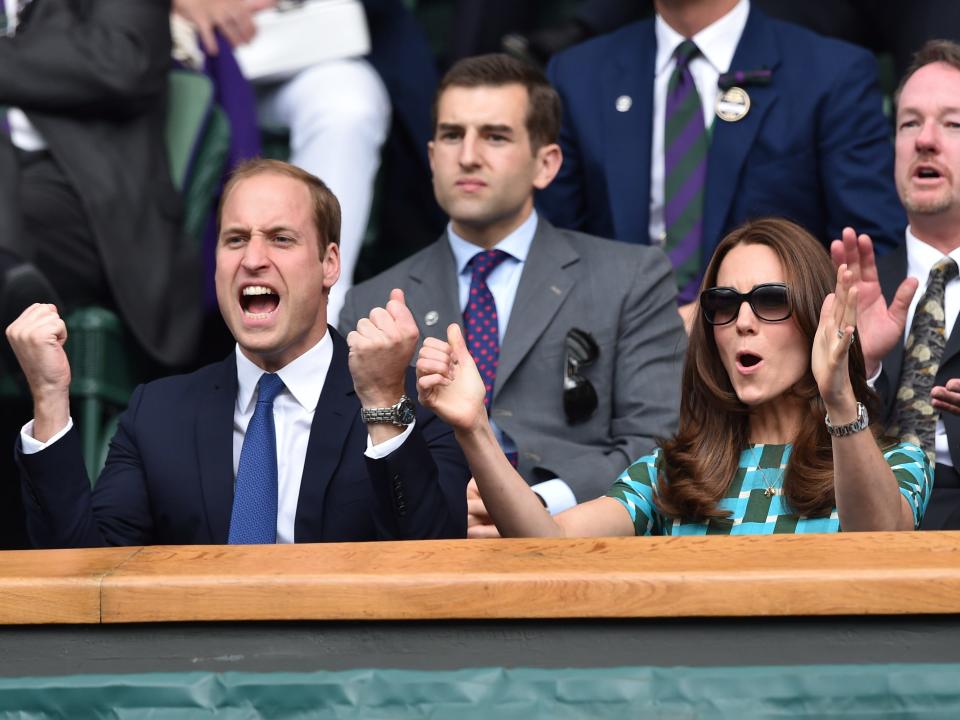 Prince William and Kate Middleton react to tennis at Wimbledon in 2014.