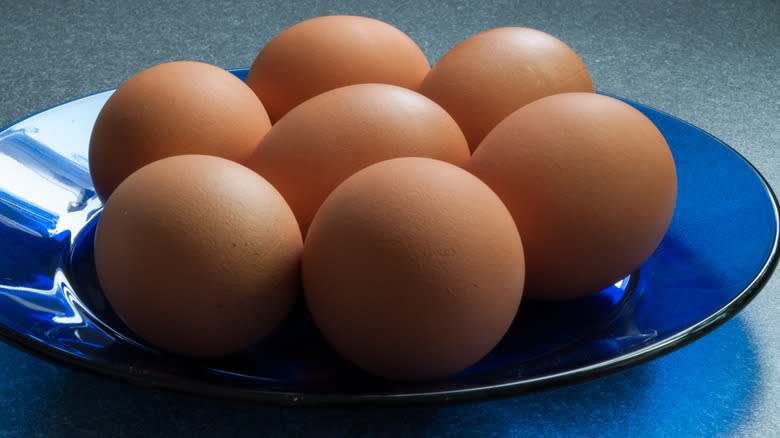 eggs on a blue plate