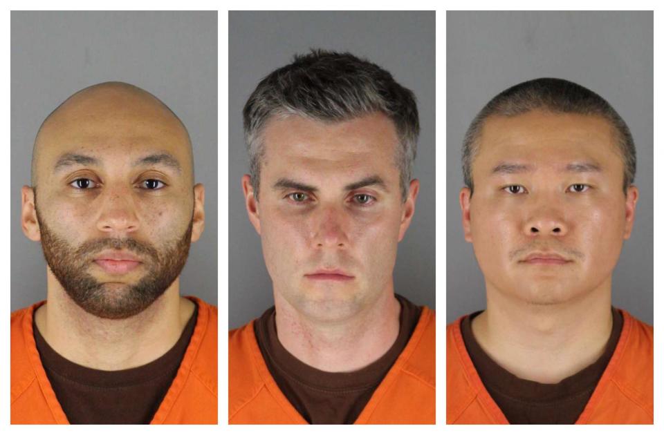 From left: J Alexander Kueng, Thomas Lane and Tou Thao. All three are charged with aiding and abetting second-degree murder