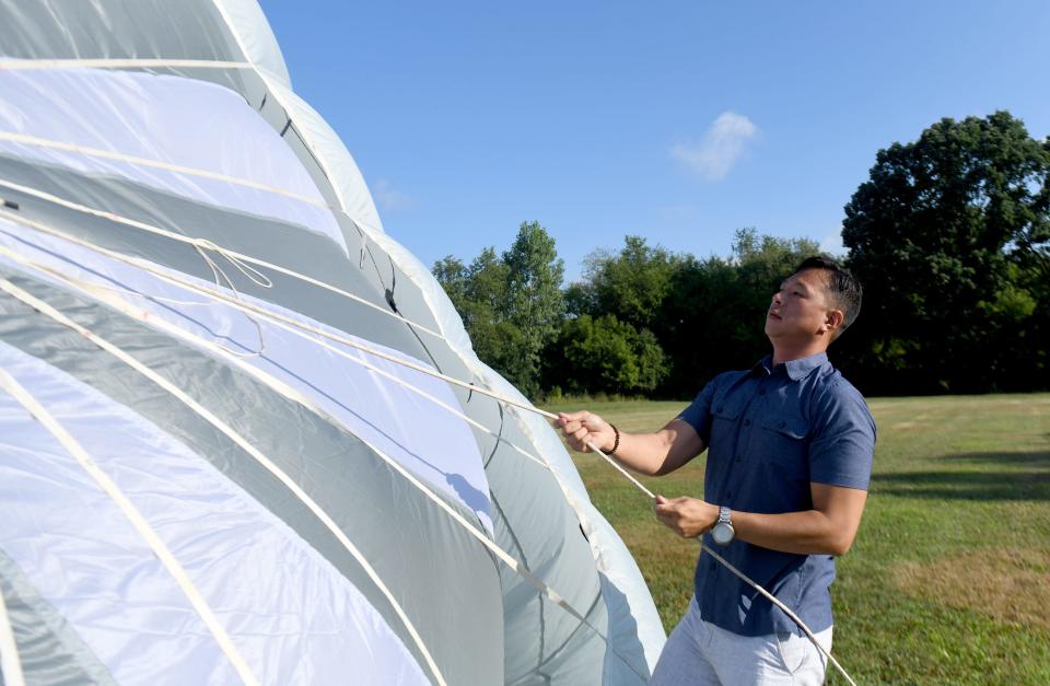 Ben Miller of Alliance, who has loved hot air balloons since he was 5, built his own craft, which will fly in the Hall of Fame Balloon Classic this week.