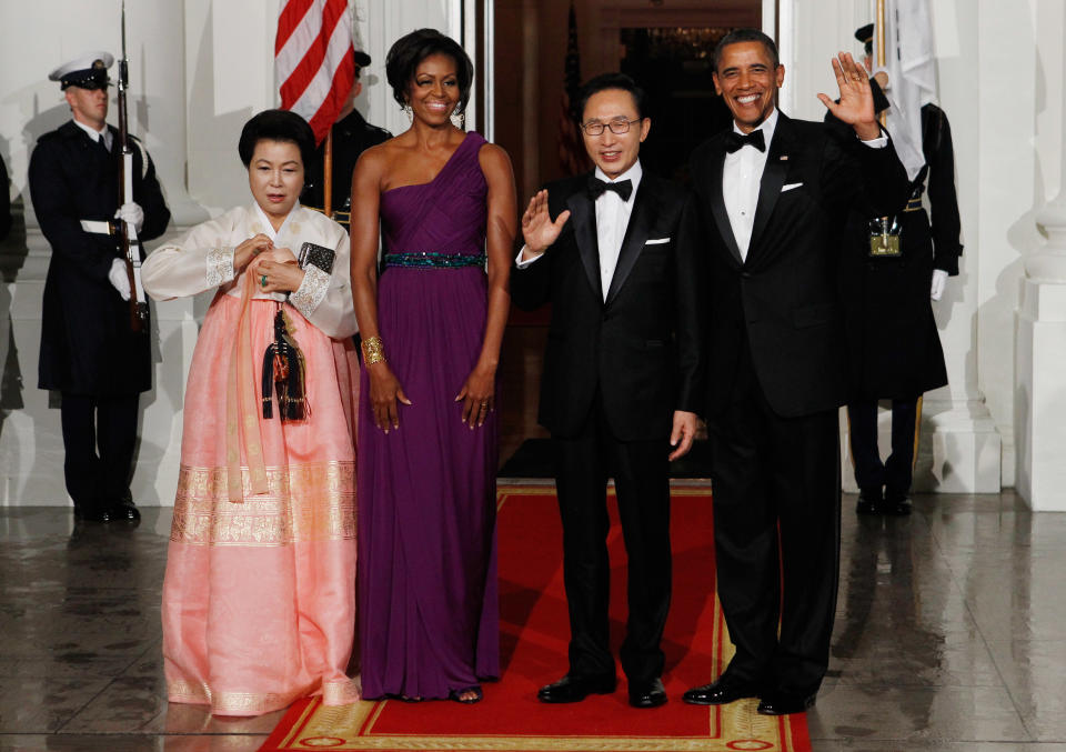 The first couple with South Korea's president and first lady at the White House