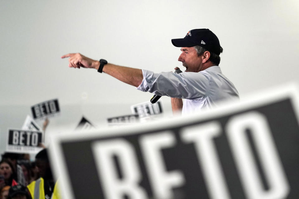 Texas Democratic gubernatorial candidate Beto O'Rourke speaks during a rally at UTSA, Monday, Sept. 26, 2022, in San Antonio. O'Rourke is still trying to close in on Republican Gov. Greg Abbott with six weeks until Election Day. (AP Photo/Eric Gay)