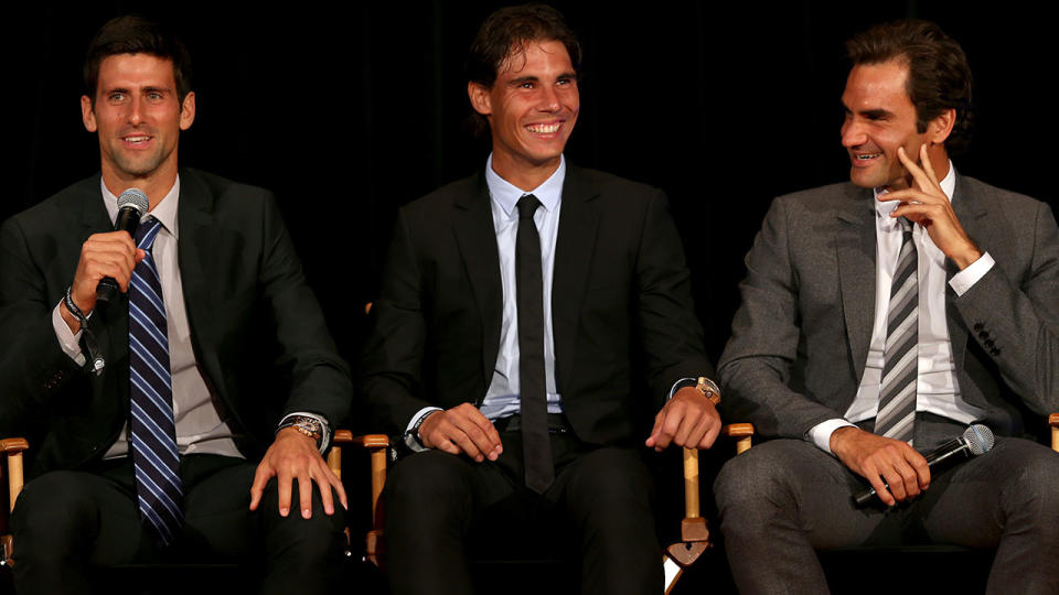 Novak Djokovic, Rafael Nadal and Roger Federer, pictured here in 2015.  (Photo by Matthew Stockman/Getty Images)