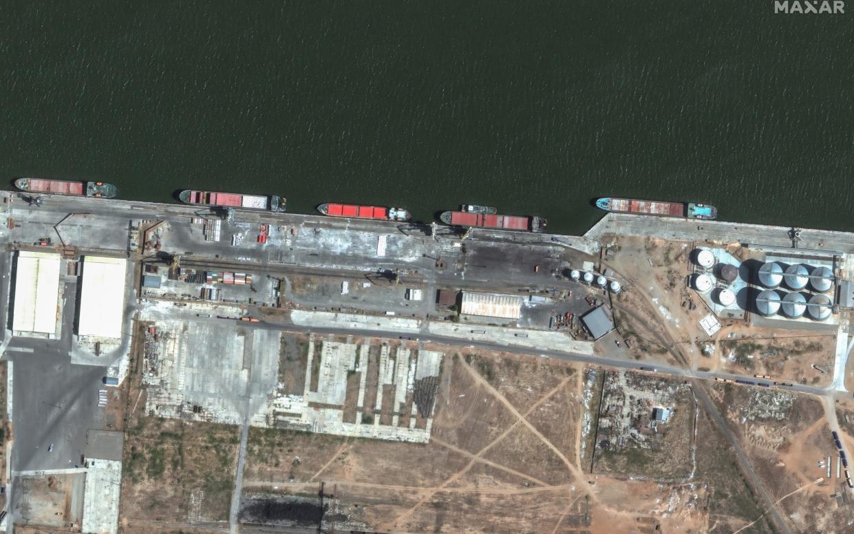 This wider satellite image, also taken on 4 September, shows the Port Olya 3 alongside other vessels at the Russian port