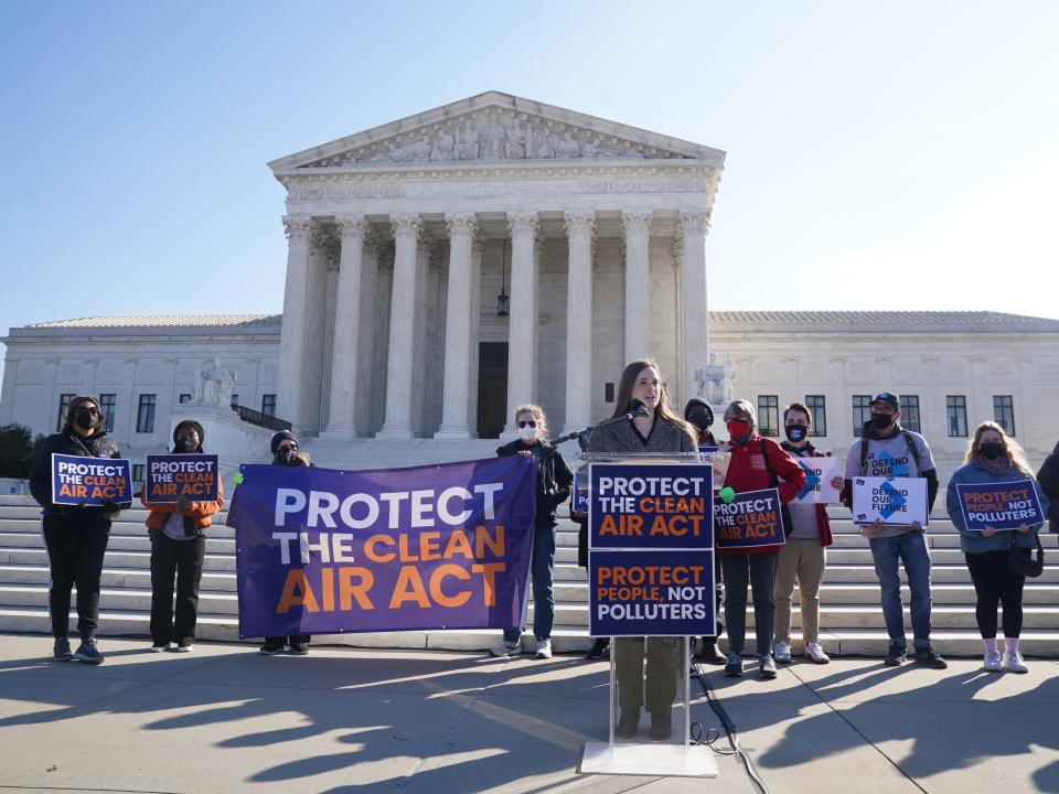 People rally outside the Supreme Court on February 28, 2022 in Washington, DC.