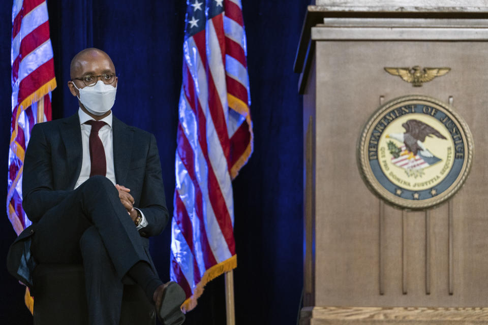 United States Attorney-elect for the Southern District of New York Damian Williams attends his swearing-in ceremony, Friday, Nov. 19, 2021, in New York. (AP Photo/Jeenah Moon)